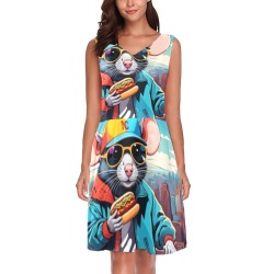 HOT DOG EATING NYC RAT 2 Chryseis Sleeveless Pleated Dress(Model D07)