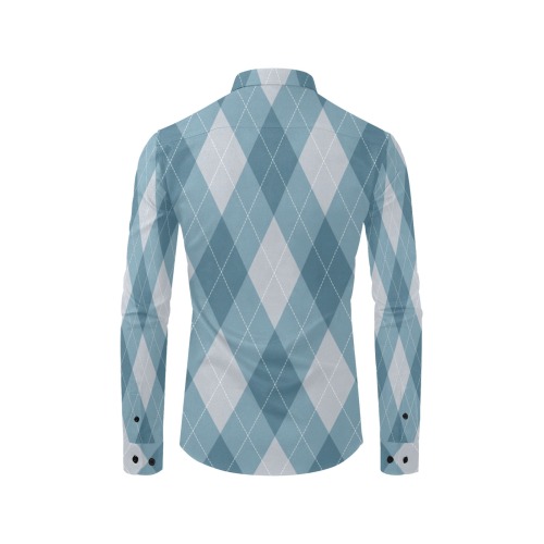 Khaki and Blue Argyle Men's All Over Print Casual Dress Shirt (Model T61)