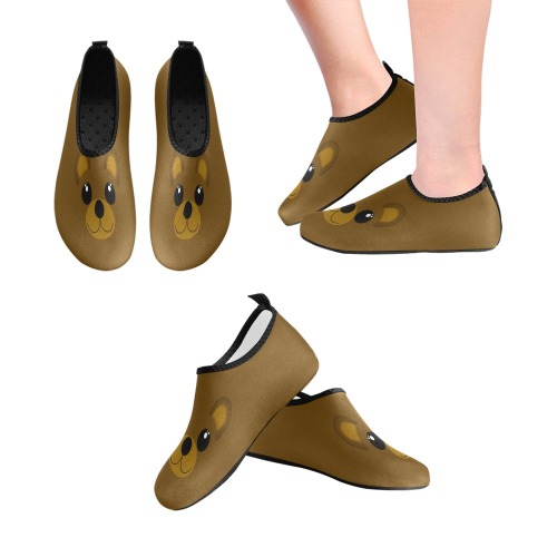 Kawaii Brown Bear Kids' Slip-On Water Shoes (Model 056)
