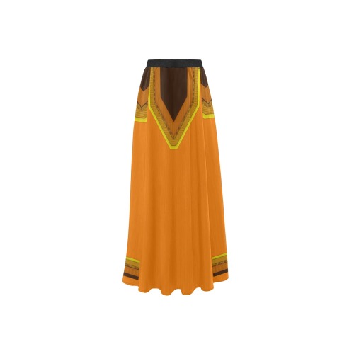 Ethnic Orange, Brown, Rust and Yellow High Slit Long Beach Dress (Model S40)