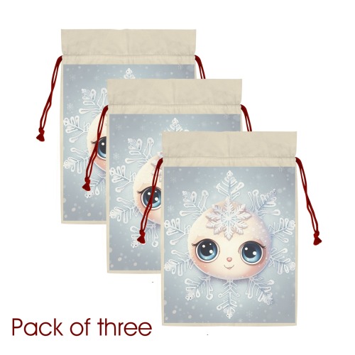 Little Snowflake 3 Pack Santa Claus Drawstring Bags (Two Sides Printing)