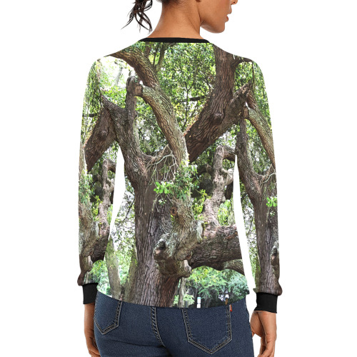 Oak Tree In The Park 7659 Stinson Park Jacksonville Florida Women's All Over Print Long Sleeve T-shirt (Model T51)