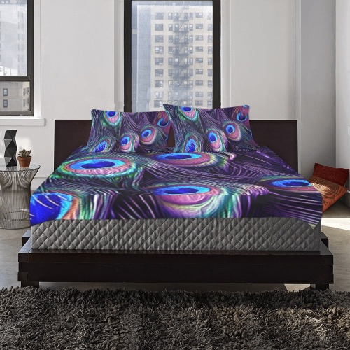 Peacock Feathers 3-Piece Bedding Set