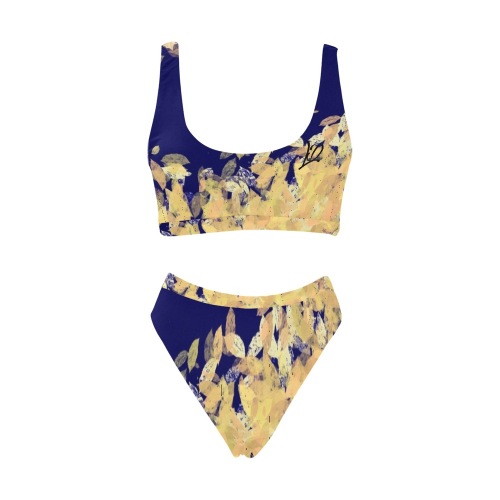 Women swimsuits blue splash print 85256B99-0E16-4331-9121-6853F91EDBEA Sport Top & High-Waisted Bikini Swimsuit (Model S07)