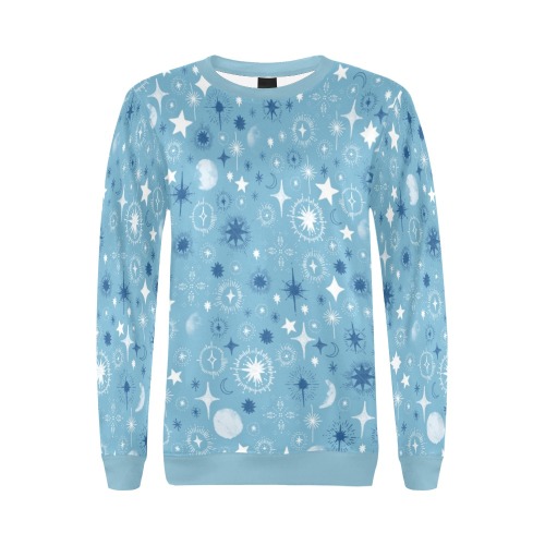 Stellar Blue All Over Print Crewneck Sweatshirt for Women (Model H18)