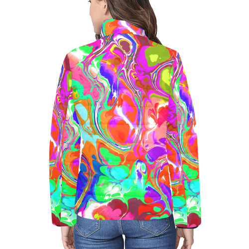 Psychedelic Abstract Marble Artistic Dynamic Paint Art Women's Stand Collar Padded Jacket (Model H41)