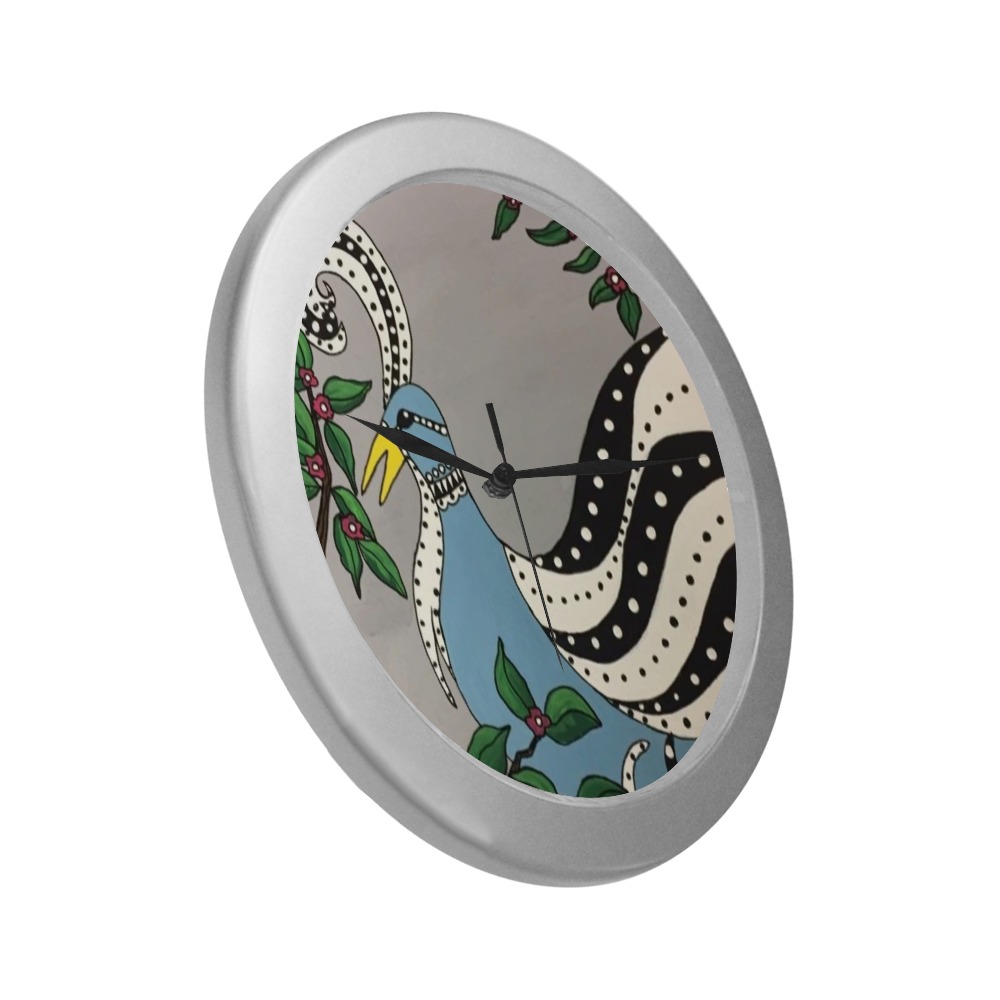 Tribal Bird Silver Color Wall Clock