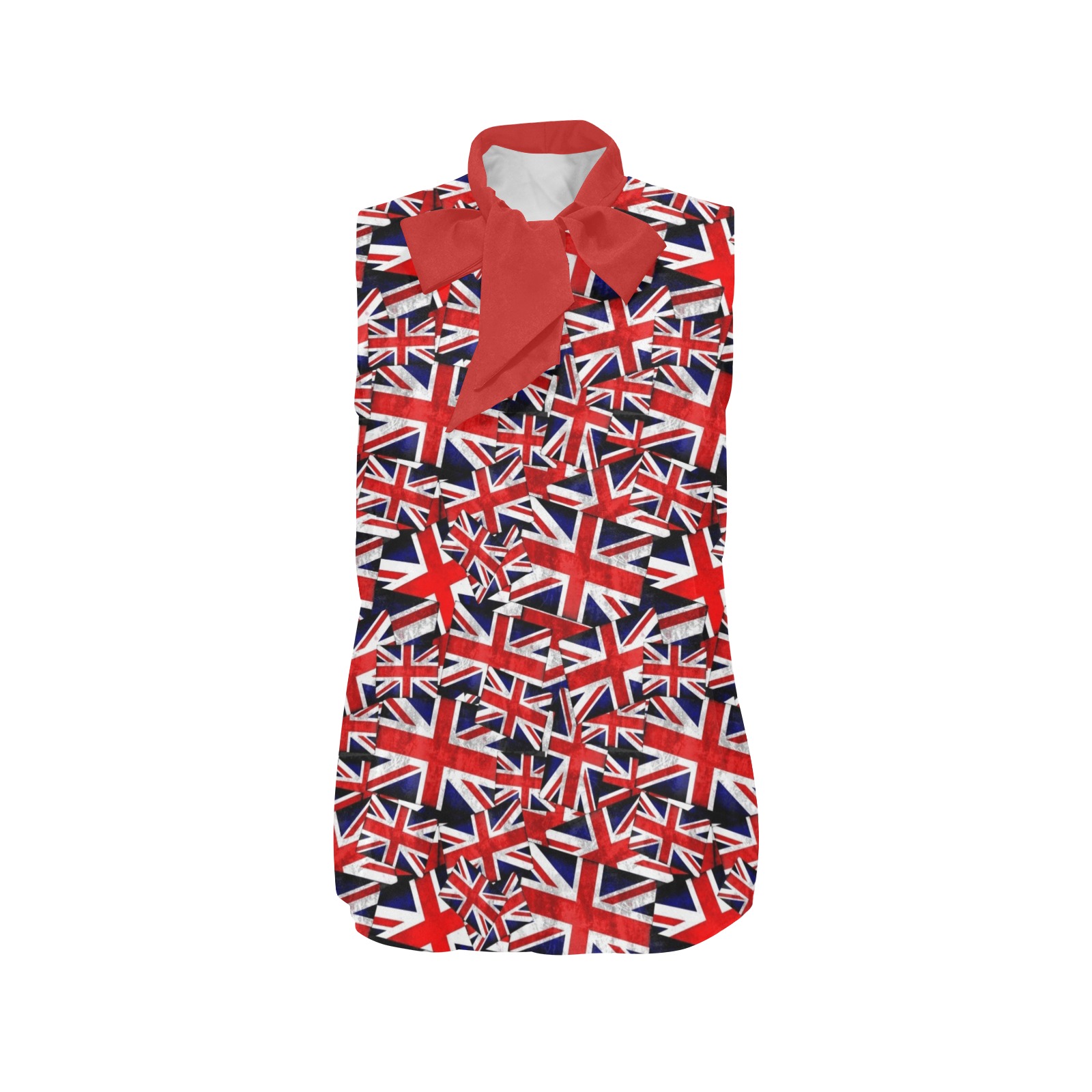 Union Jack British Flags - Red Tie Women's Bow Tie V-Neck Sleeveless Shirt (Model T69)