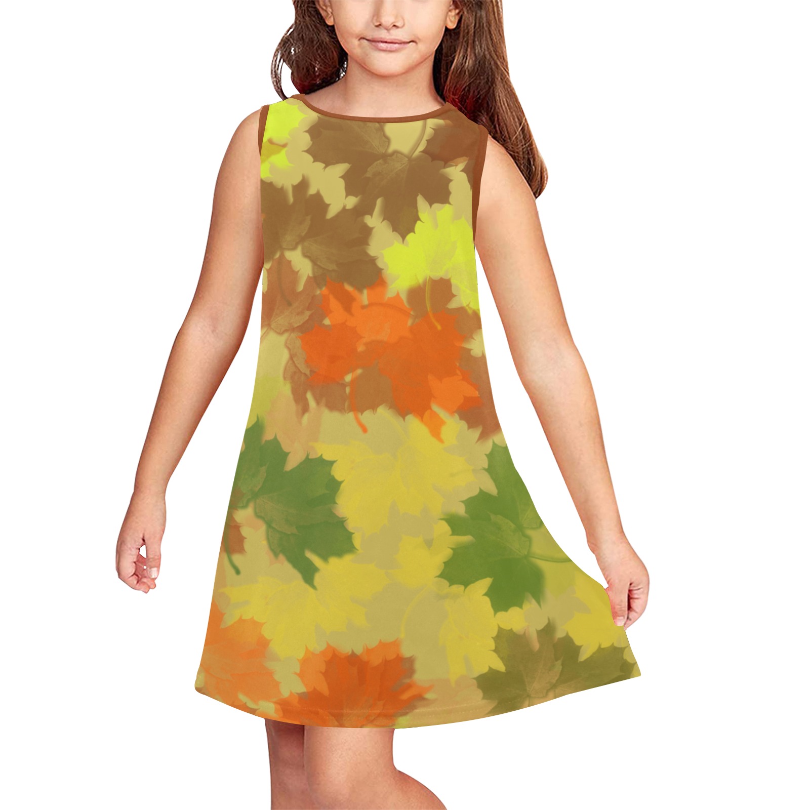 Autumn Leaves / Fall Leaves Girls' Sleeveless Dress (Model D58)