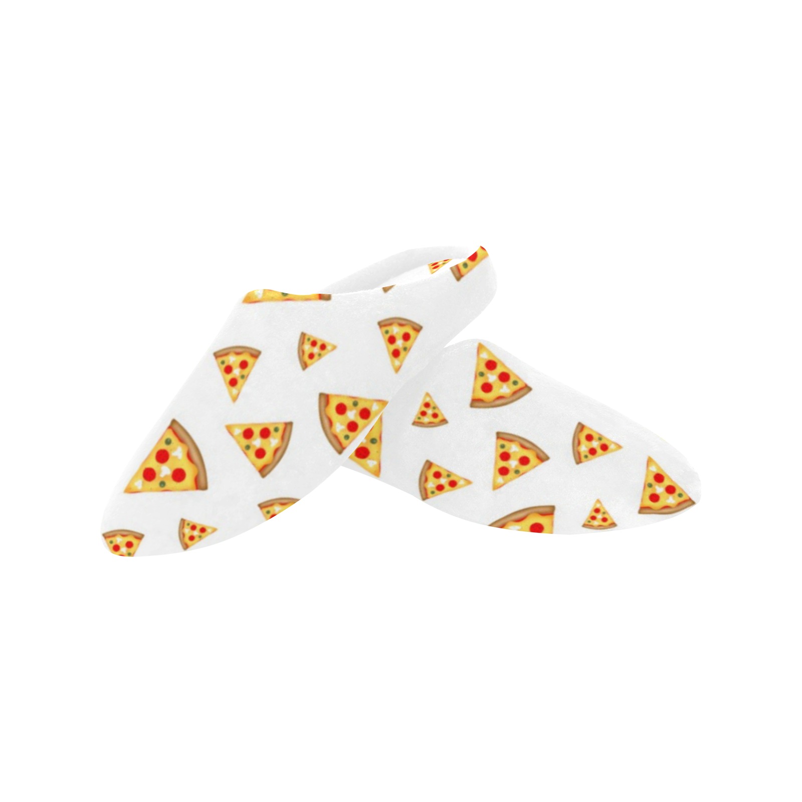 Cool and fun pizza slices pattern on white Women's Non-Slip Cotton Slippers (Model 0602)