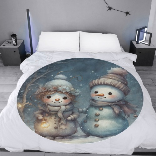 Snowman Couple Circular Ultra-Soft Micro Fleece Blanket 60"
