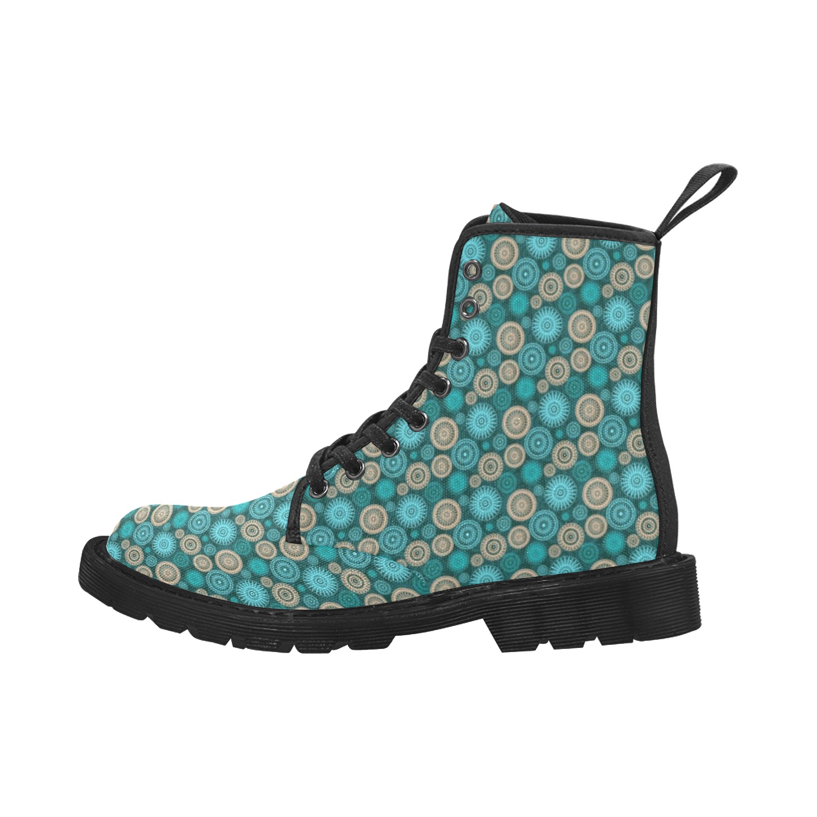 Trendy  Teal Abstract Martin Boots for Men (Black) (Model 1203H)