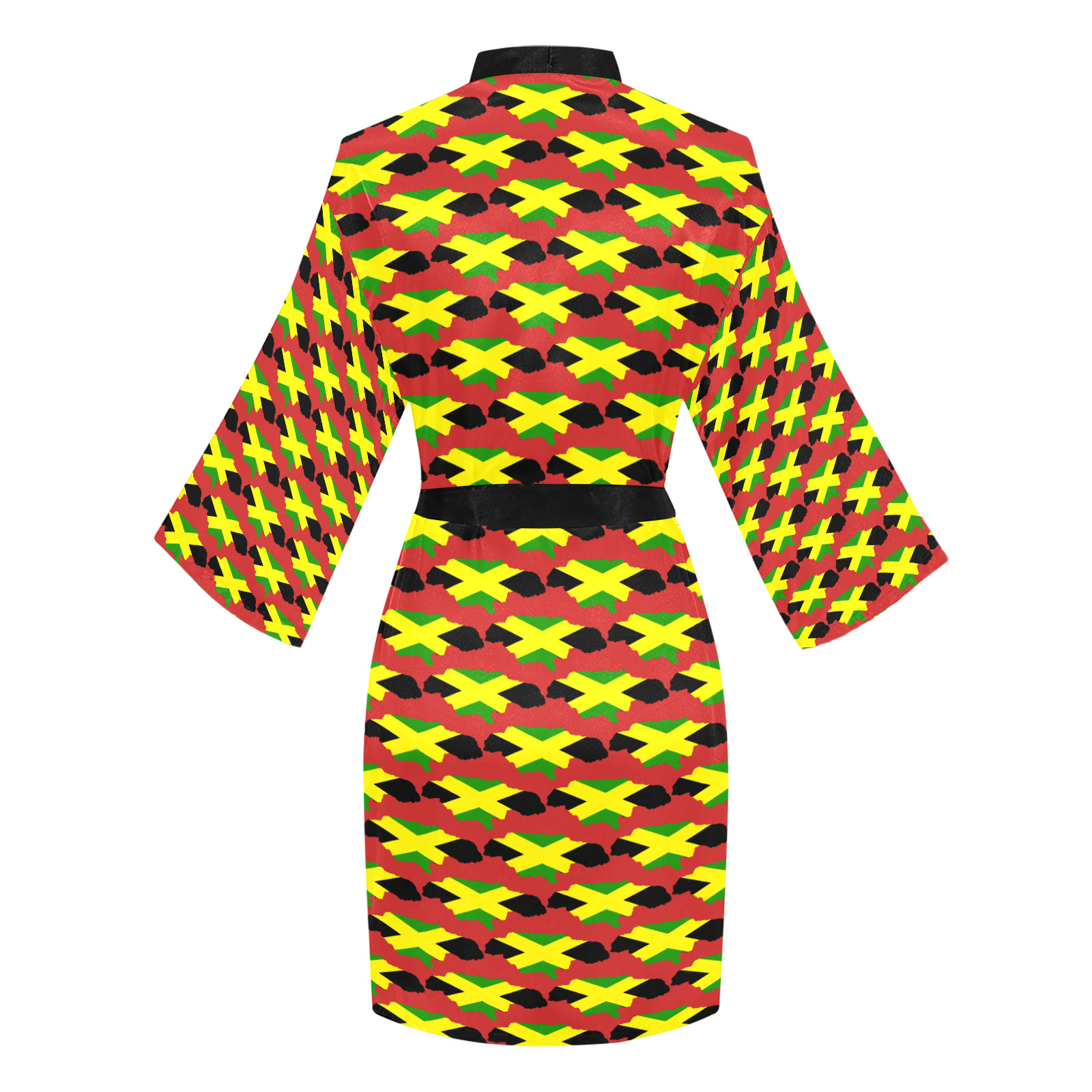 Jamaican Flag Maps Red Long Sleeve Kimono Robe