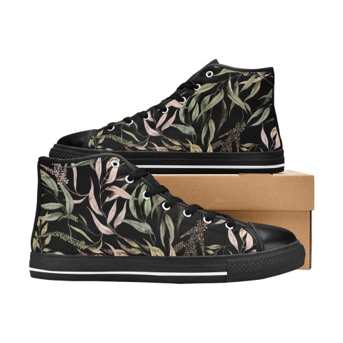 Dark Forest leaves dramatic Women's Classic High Top Canvas Shoes (Model 017)
