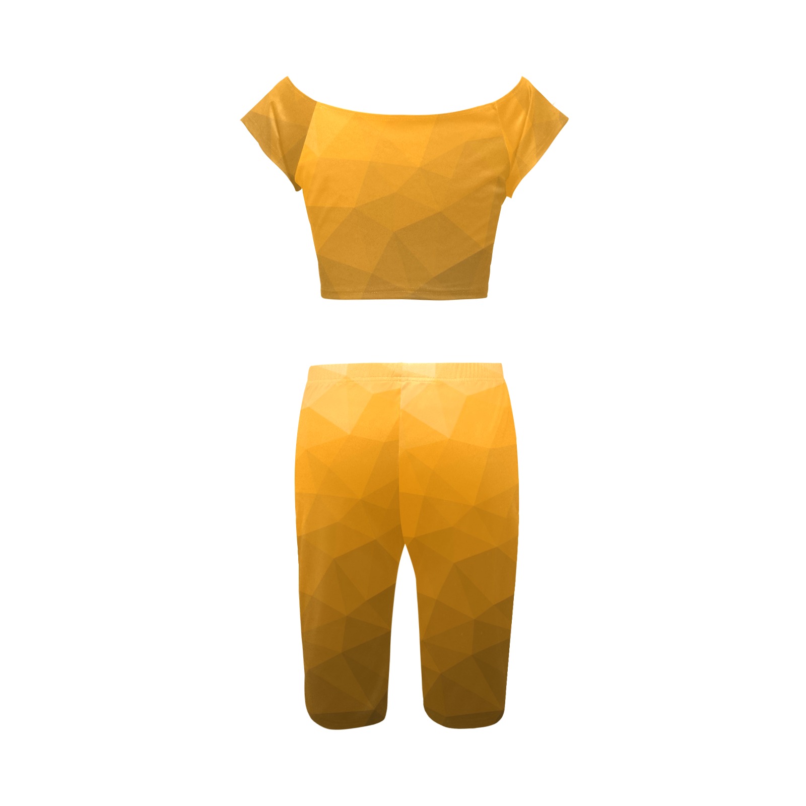 Orange gradient geometric mesh pattern Women's Crop Top Yoga Set