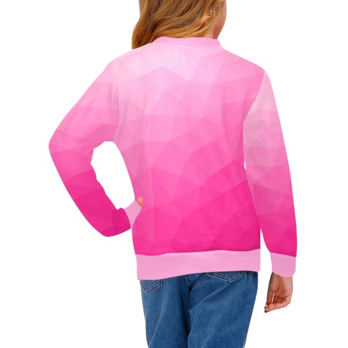 Hot pink gradient geometric mesh pattern Girls' All Over Print Crew Neck Sweater (Model H49)