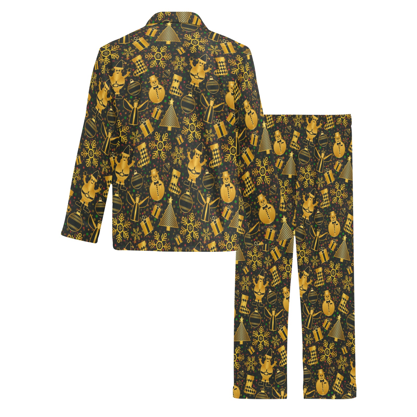 Golden Christmas Icons Men's V-Neck Long Pajama Set