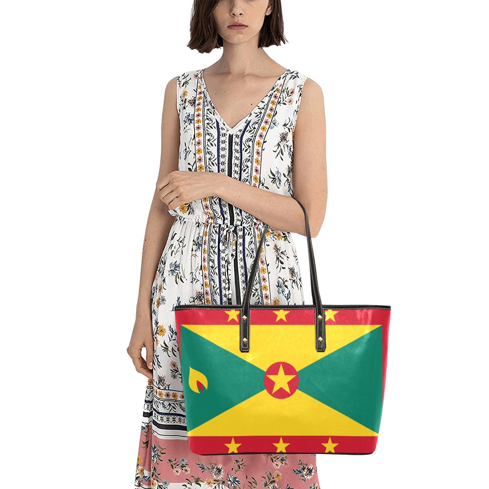 Grenada Flag Chic Leather Tote Bag (Model 1709)