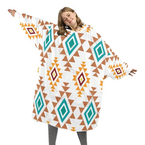 Adult White Aztec Blanket Hoodie Unisex Blanket Hoodie (Model H59)