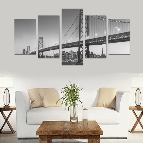 San Francisco skyline and Bay Bridge at sunset, California USA Canvas Print Sets C (No Frame)