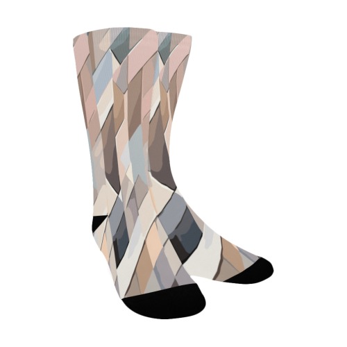 Chic geometric pattern of diagonal lines in beige Custom Socks for Women