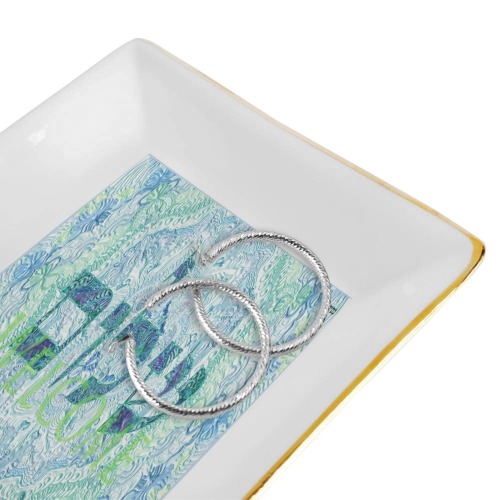 shalom  Welcome blue 2 Square Jewelry Tray with Golden Edge