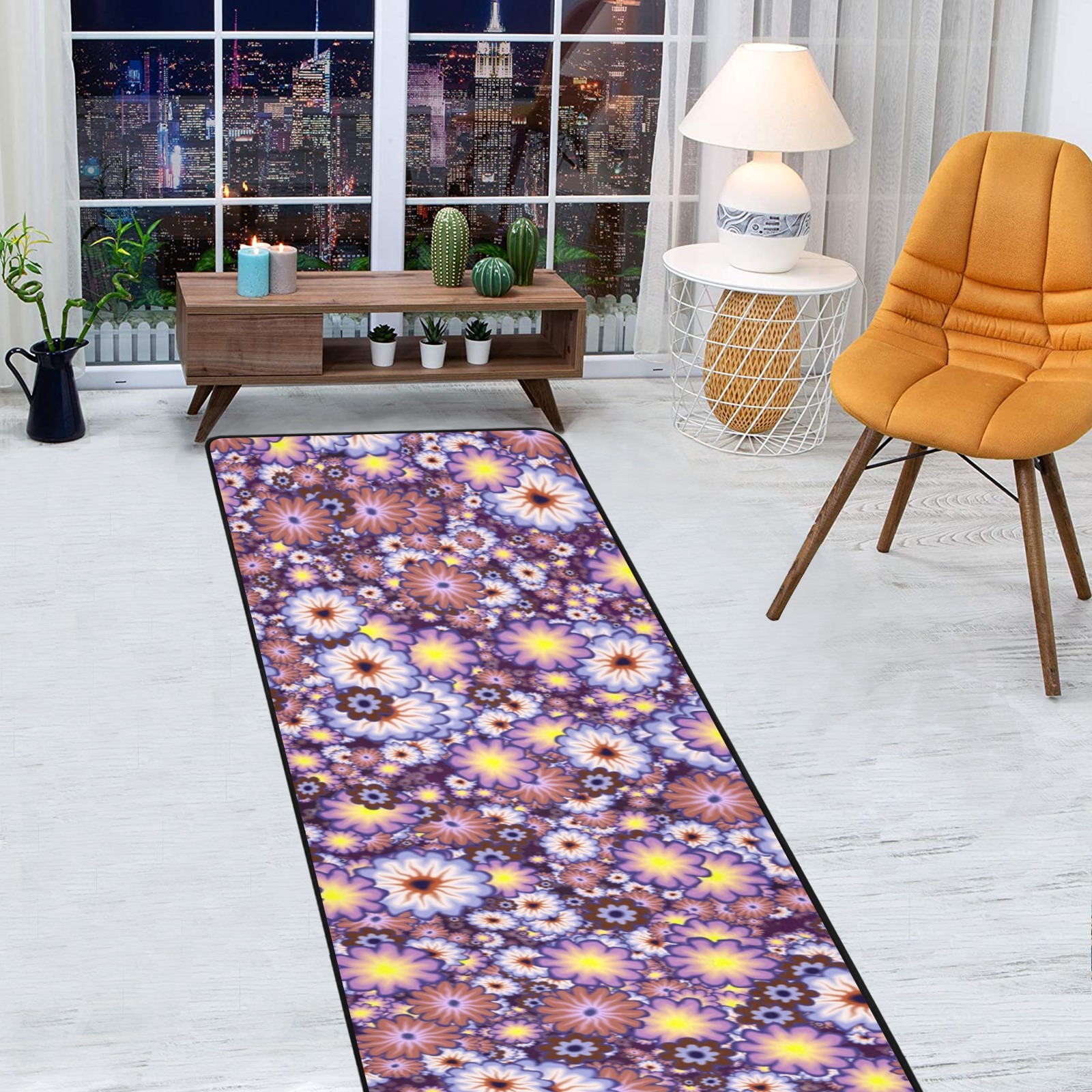 flower bomb3 rb Area Rug with Black Binding 9'6''x3'3''