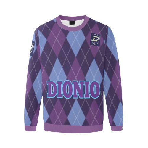 DIONIO Clothing - Argyle Sweatshirt (Purple,Dark Blue ,Light Blue) Men's Oversized Fleece Crew Sweatshirt (Model H18)
