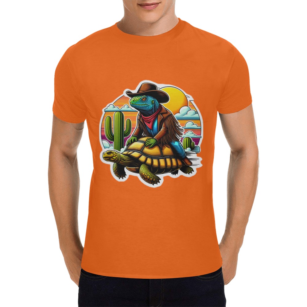 IGUANA RIDING DESERT TORTOISE Men's T-Shirt in USA Size (Front Printing Only)
