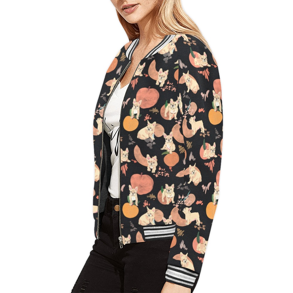 Corgi Portrait Pastel Pattern Print Women Casual Bomber Jacket