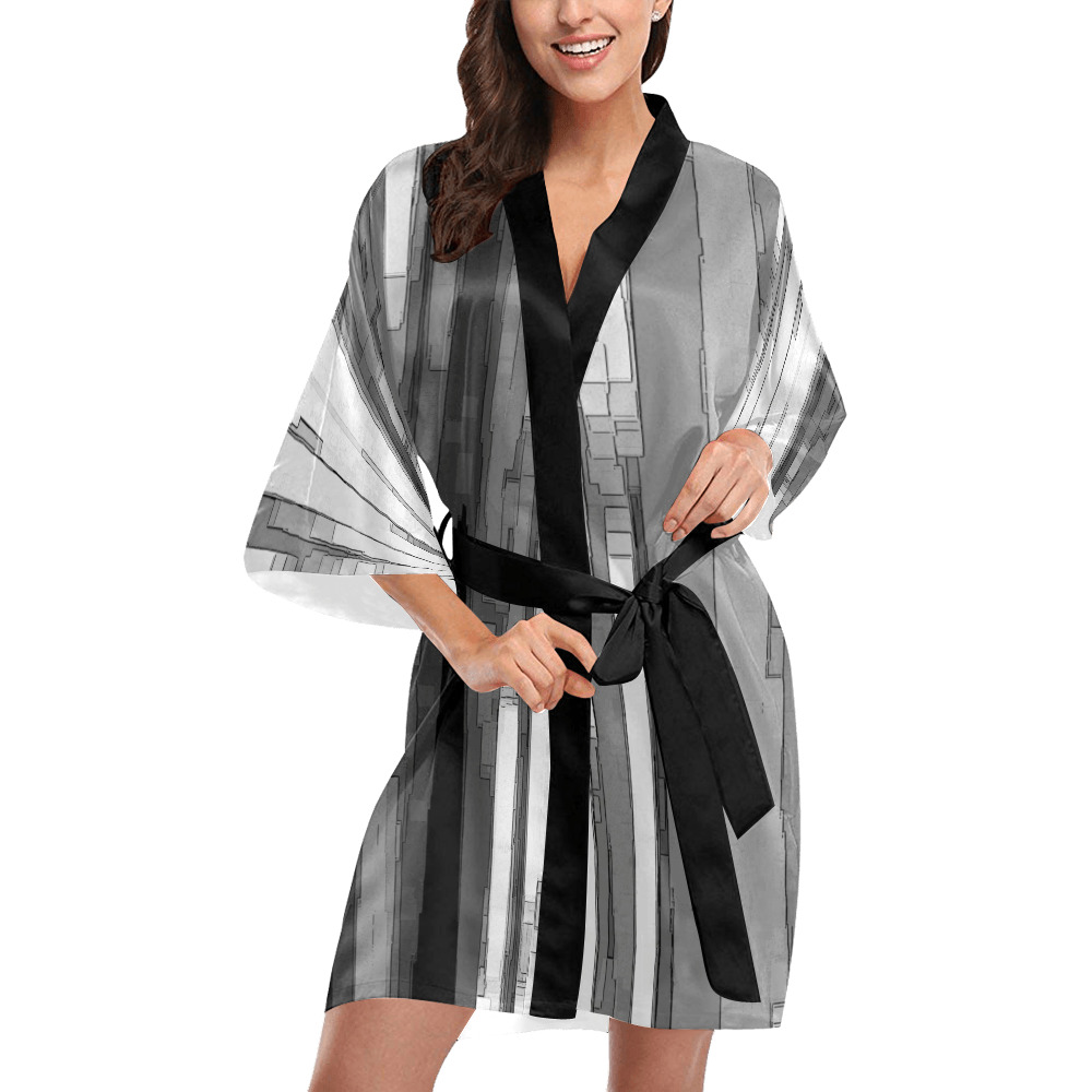 Greyscale Abstract B&W Art Kimono Robe