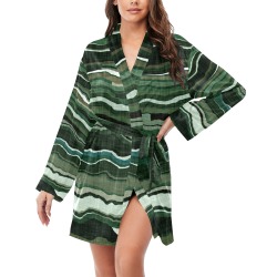 Camo brushstrokes green 3 Women's Long Sleeve Belted Night Robe