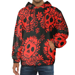 Skull Flowers Men's Flannel Hoodie (Model H63)