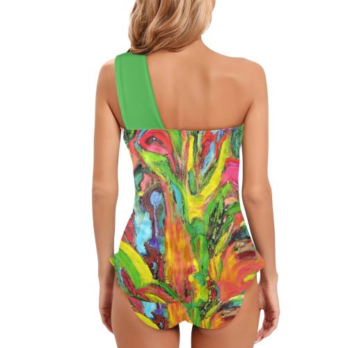 African Tree Collection Women's One Shoulder Backless Swimsuit (Model S44)