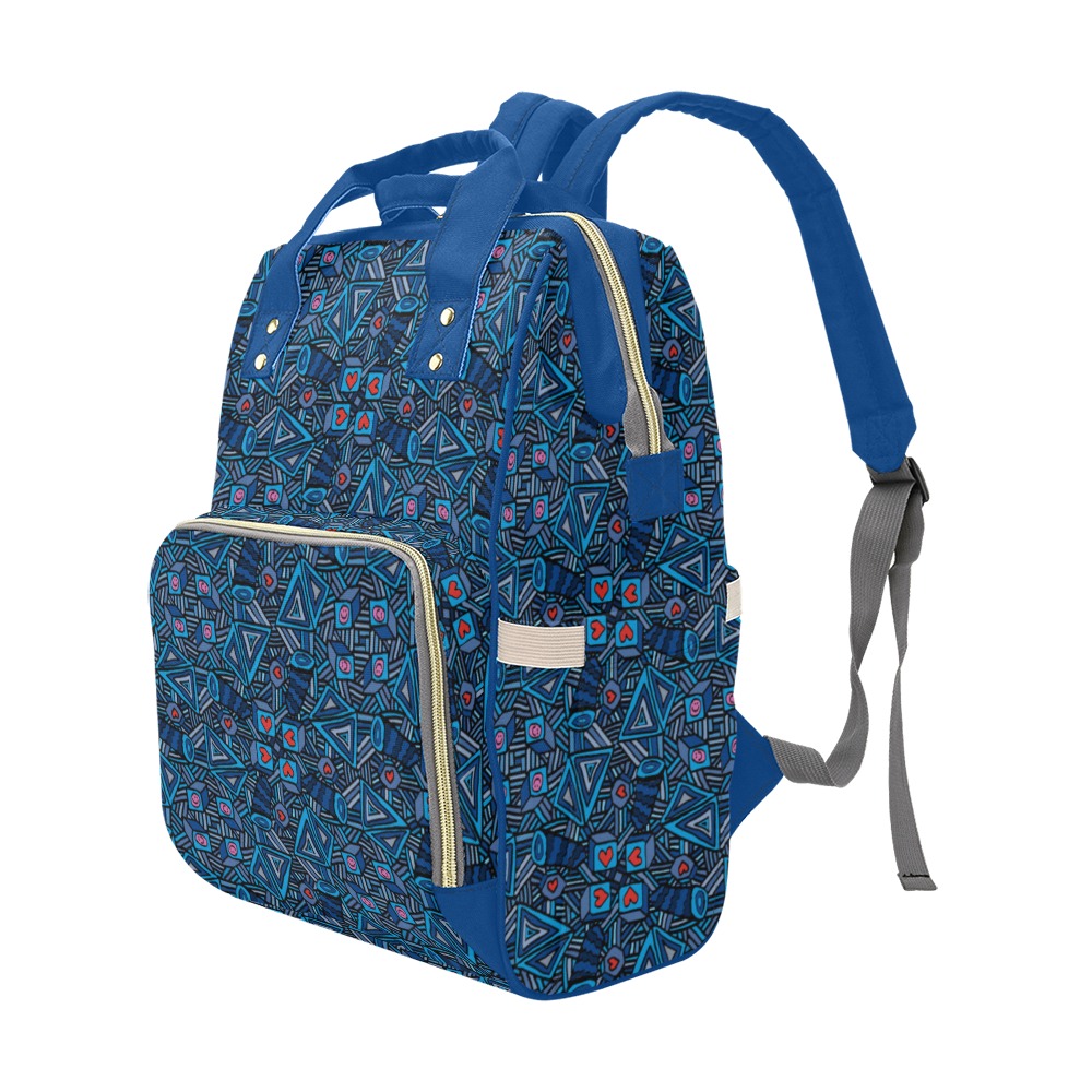 Blue Doodles - Hearts And Smiles Multi-Function Diaper Backpack/Diaper Bag (Model 1688)