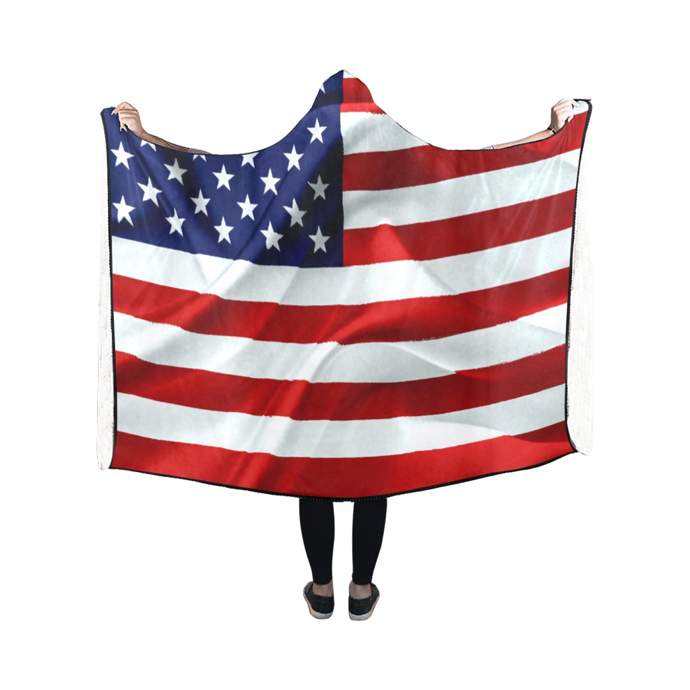 America Flag Banner Patriot Stars Stripes Freedom Hooded Blanket 50''x40''