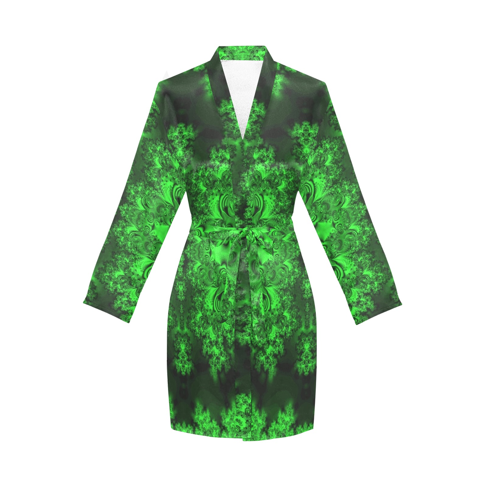 Frost on the Evergreens Fractal Women's Long Sleeve Belted Night Robe