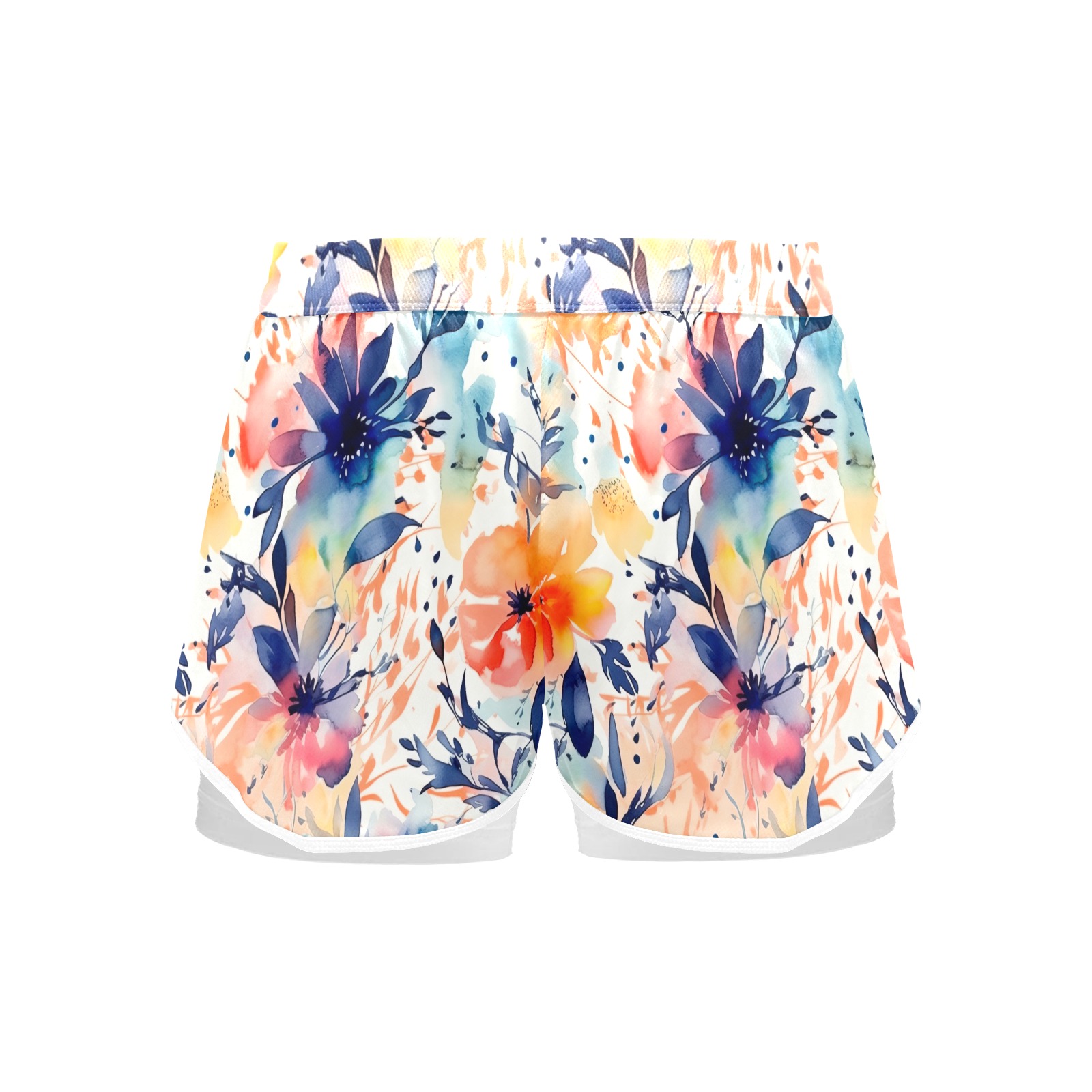Watercolor-floral-pattern-blooming_12 Women's Sports Shorts with Compression Liner (Model L63)