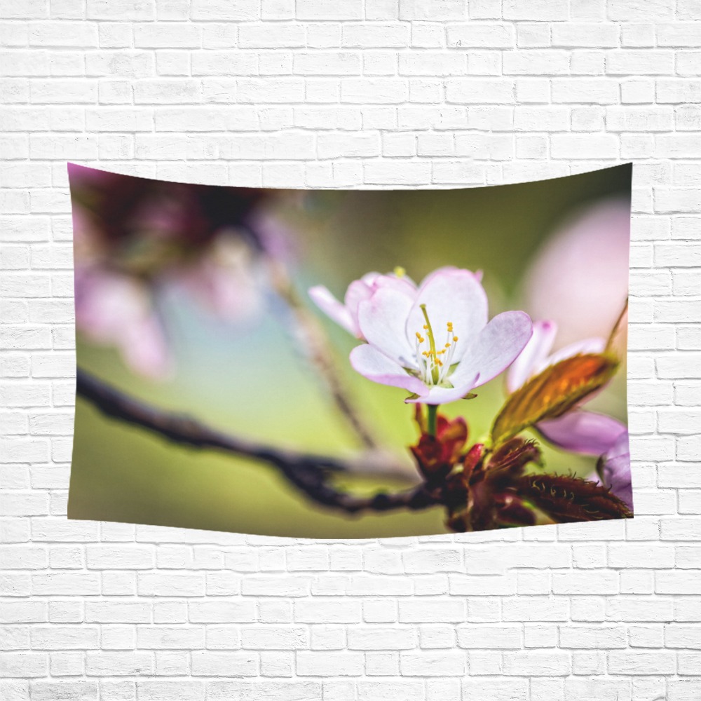 Pleasant sakura cherry flowers on a sunny day. Polyester Peach Skin Wall Tapestry 90"x 60"