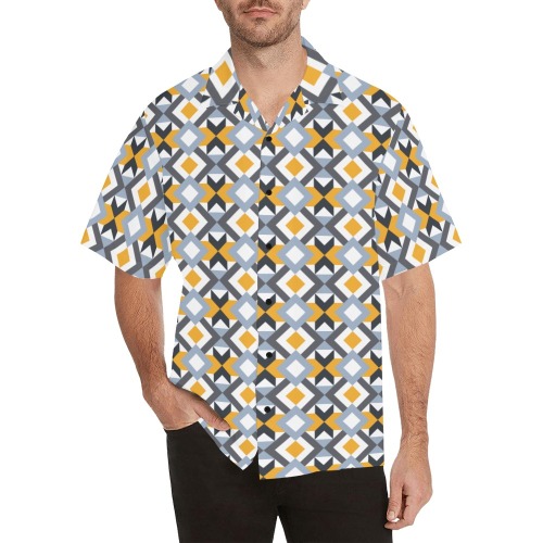 Retro Angles Abstract Geometric Pattern Hawaiian Shirt (Model T58)