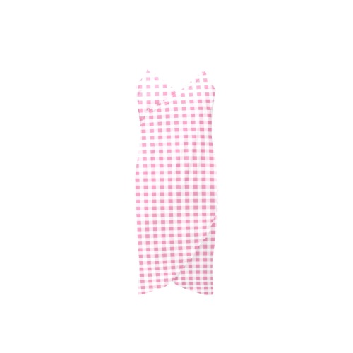 Petal Pink Gingham Spaghetti Strap Backless Beach Cover Up Dress (Model D65)