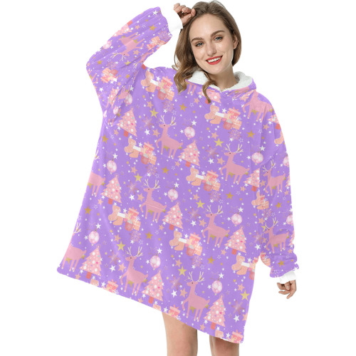 Pink and Purple and Gold Christmas Design Blanket Hoodie for Women