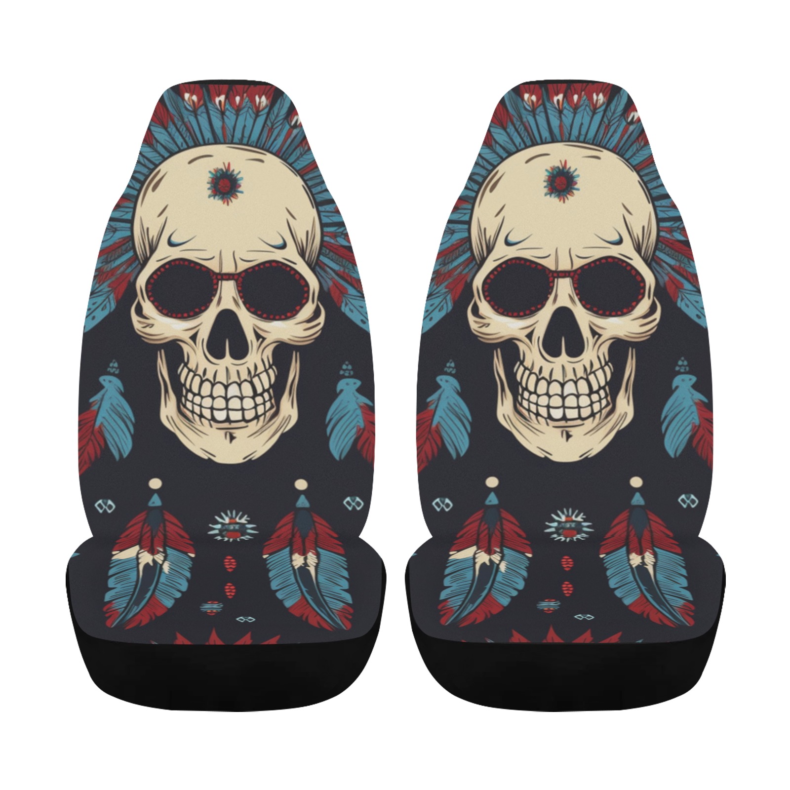 Native American Skull Car Seat Cover Airbag Compatible (Set of 2)