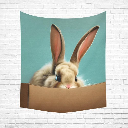 Bunny in a Box Cotton Linen Wall Tapestry 51"x 60"