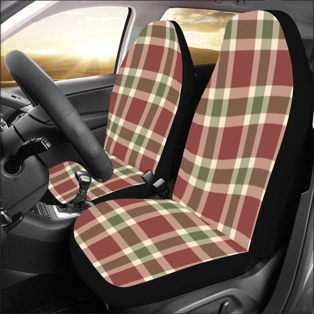 Dark Red Green Plaid Car Seat Covers (Set of 2&2 Separated Designs)