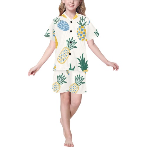 Colorful Pineapple Big Girls' V-Neck Short Pajama Set