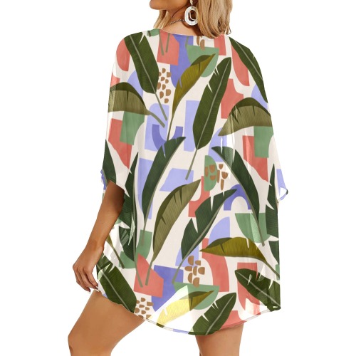 Tropical abstract shapes 935 Women's Kimono Chiffon Cover Ups (Model H51)