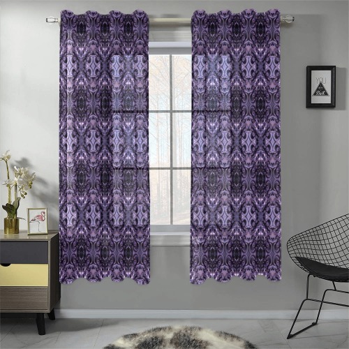 violet repeating pattern Gauze Curtain 28"x63" (Two-Piece)