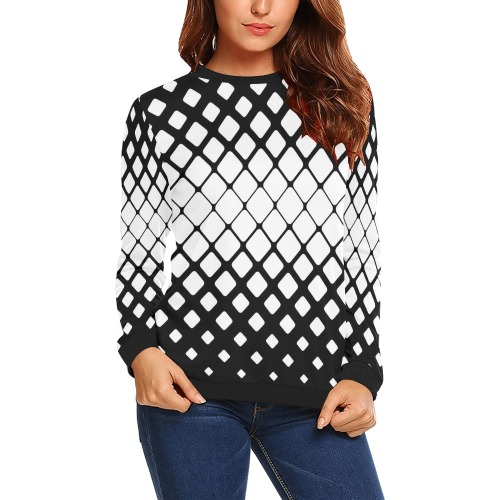 BLACK AND WHITE PATTERN All Over Print Crewneck Sweatshirt for Women (Model H18)