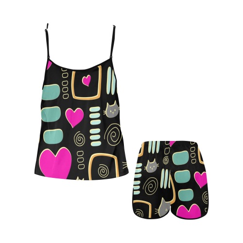 Love Cats Women's Spaghetti Strap Short Pajama Set